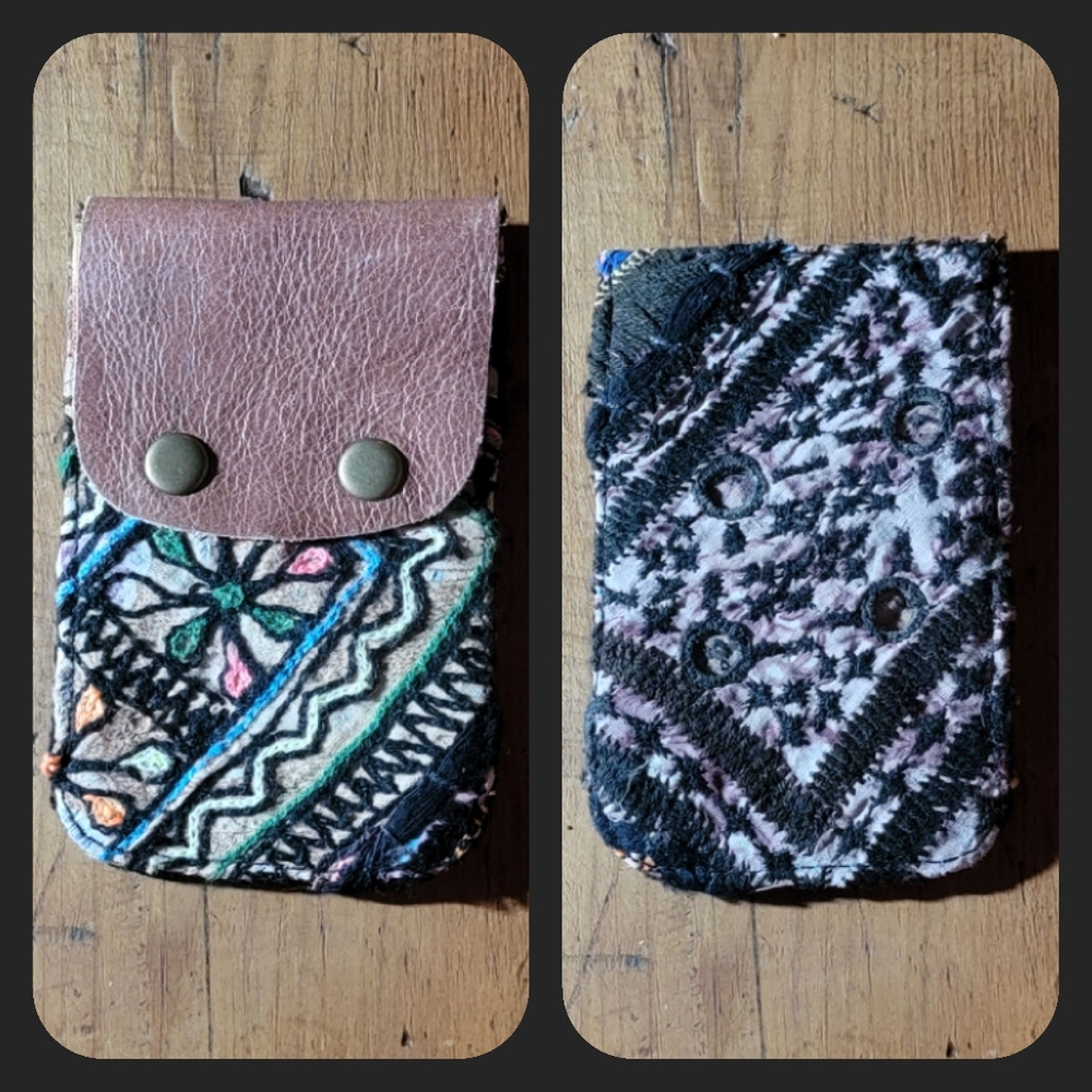🫡🧀 Free People Boho Embroidered Repurposed vtg banjara hippie Wallet card case